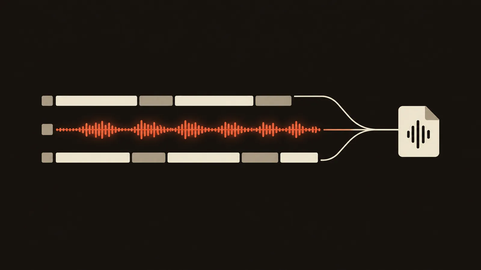 Abstract illustration of timeline tracks flowing into one exported file